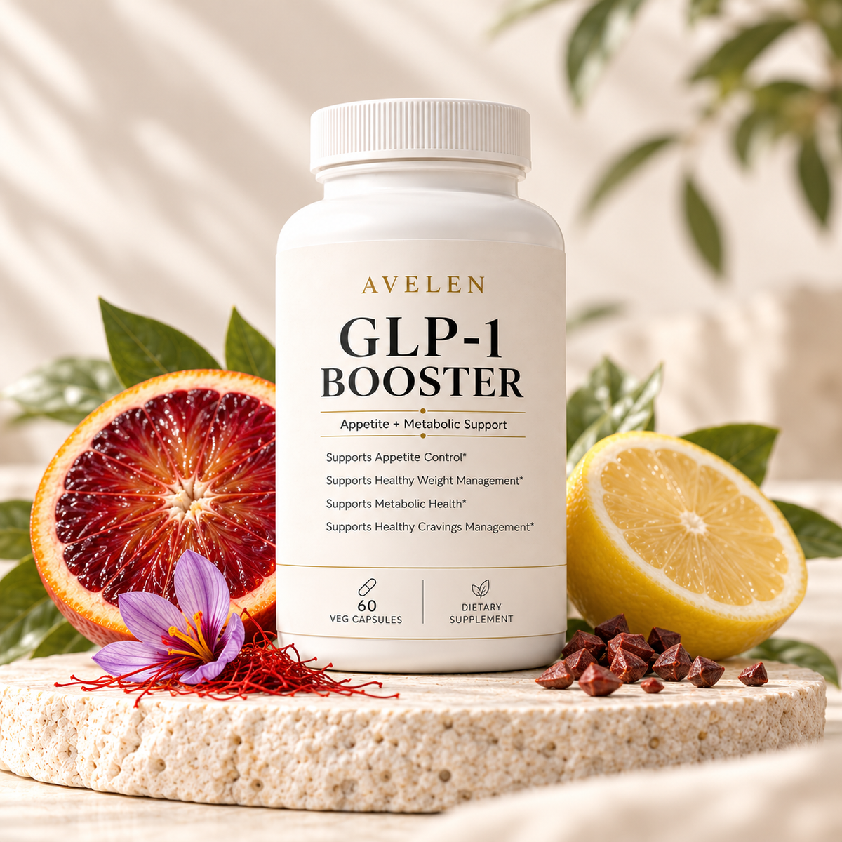 AVELEN GLP-1 Booster with blood orange, lemon, saffron and grains of paradise